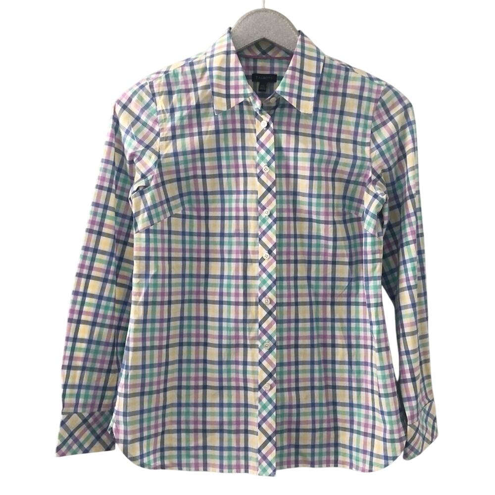 Talbots Pastel Check Plaid Long Sleeve Button Down Shirt